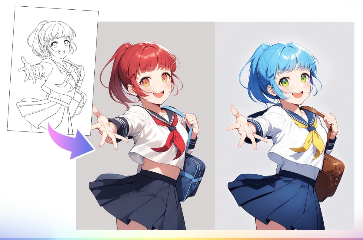 画像変換AIのビフォーアフター - キャラクターデザインのスタイル変換例