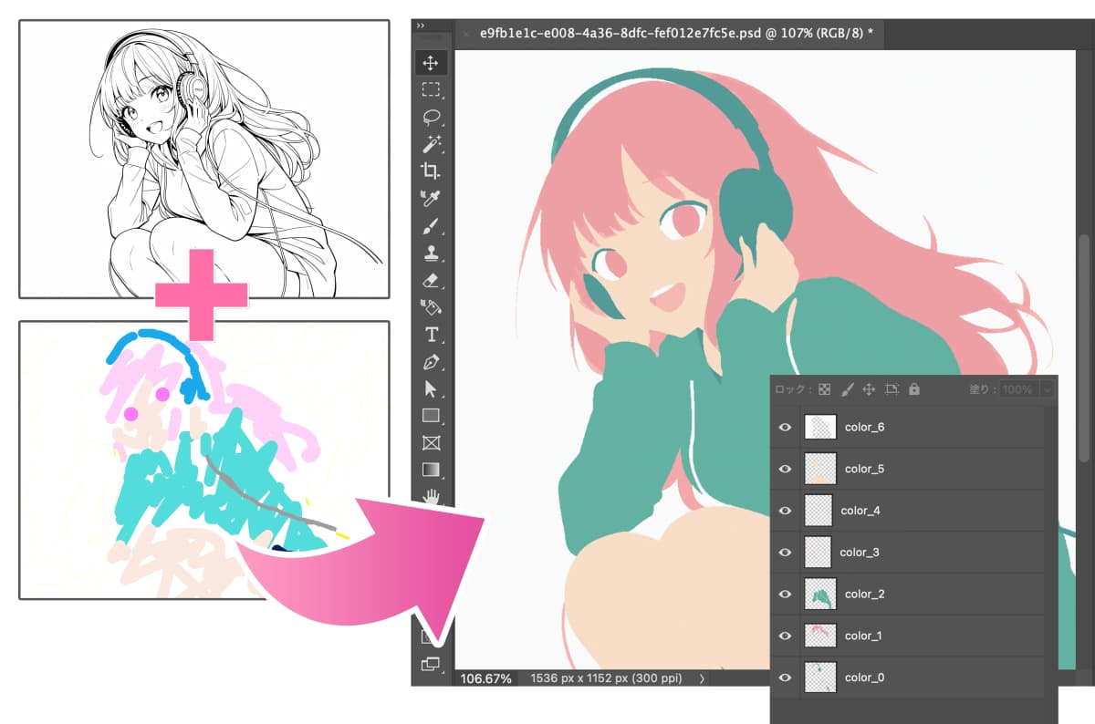 下塗りAIのビフォーアフター - 線画からカラー画像への自動彩色例